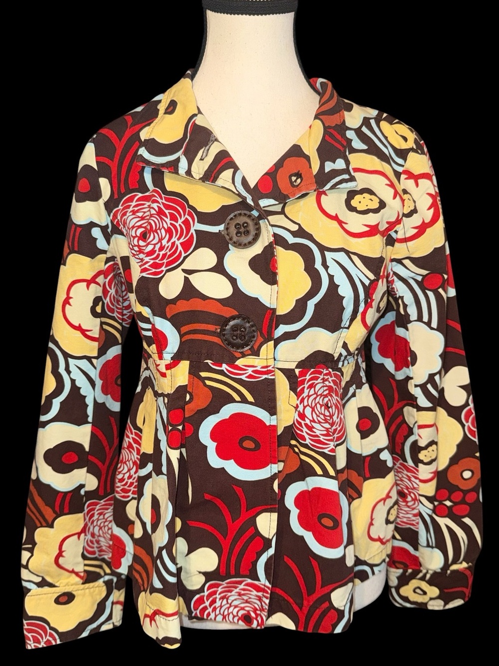 Ivy Jane Floral Cotton Swing Jacket Women’s Small Retro Mod Boho Empire Waist
